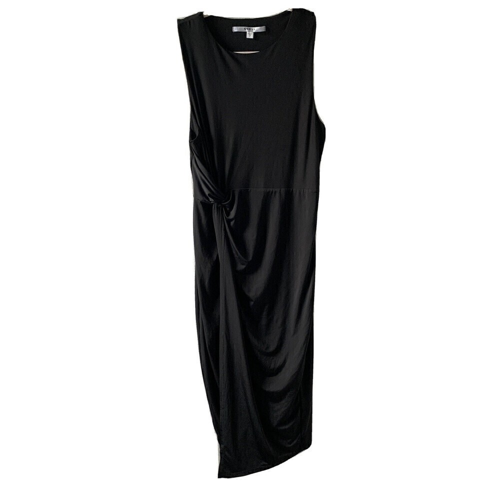 Guess Womens Size Large Black Sleeveless Stretch Ruched Cocktail Evening Dress